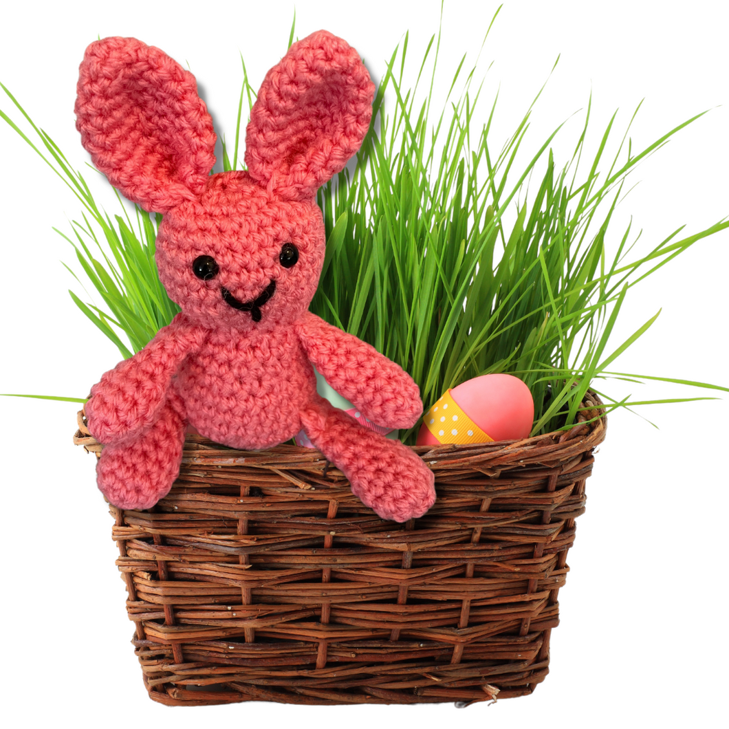 Pink Crochet Bunny in a basket
