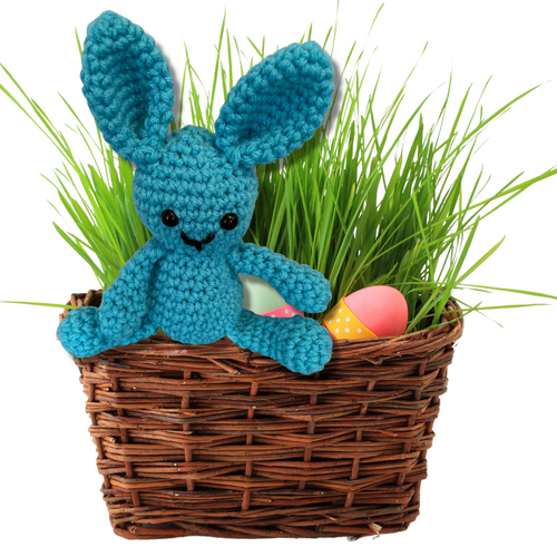 Teal Crochet Bunny in Basket