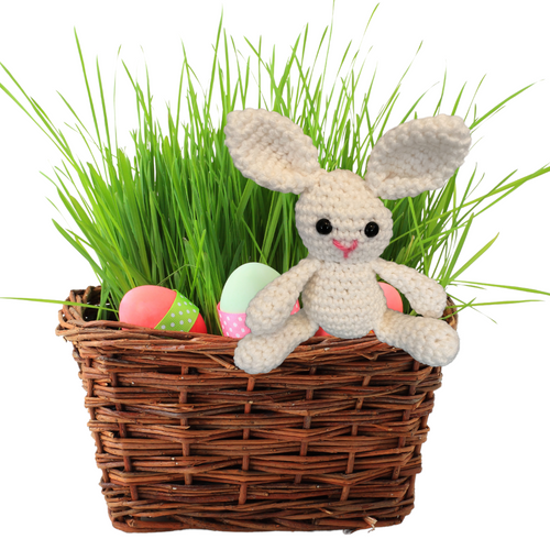White Crochet Easter Bunny in a Basket