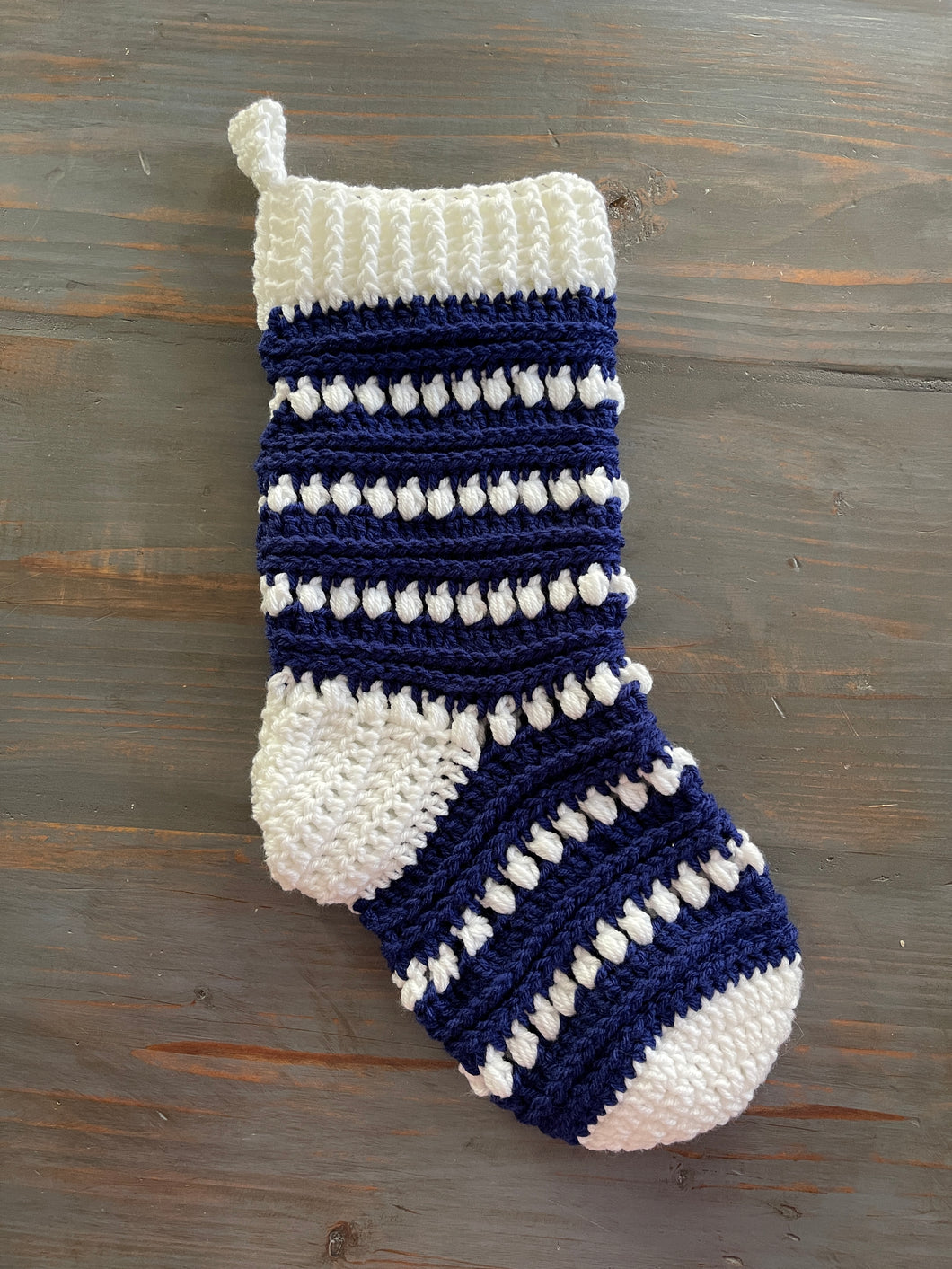 Crochet Christmas Stocking - Blue and White