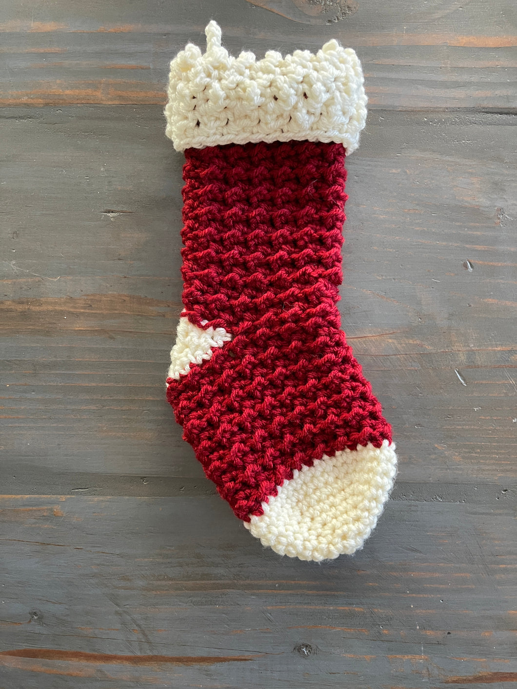 Mini Crochet Christmas Stocking - Red and Cream