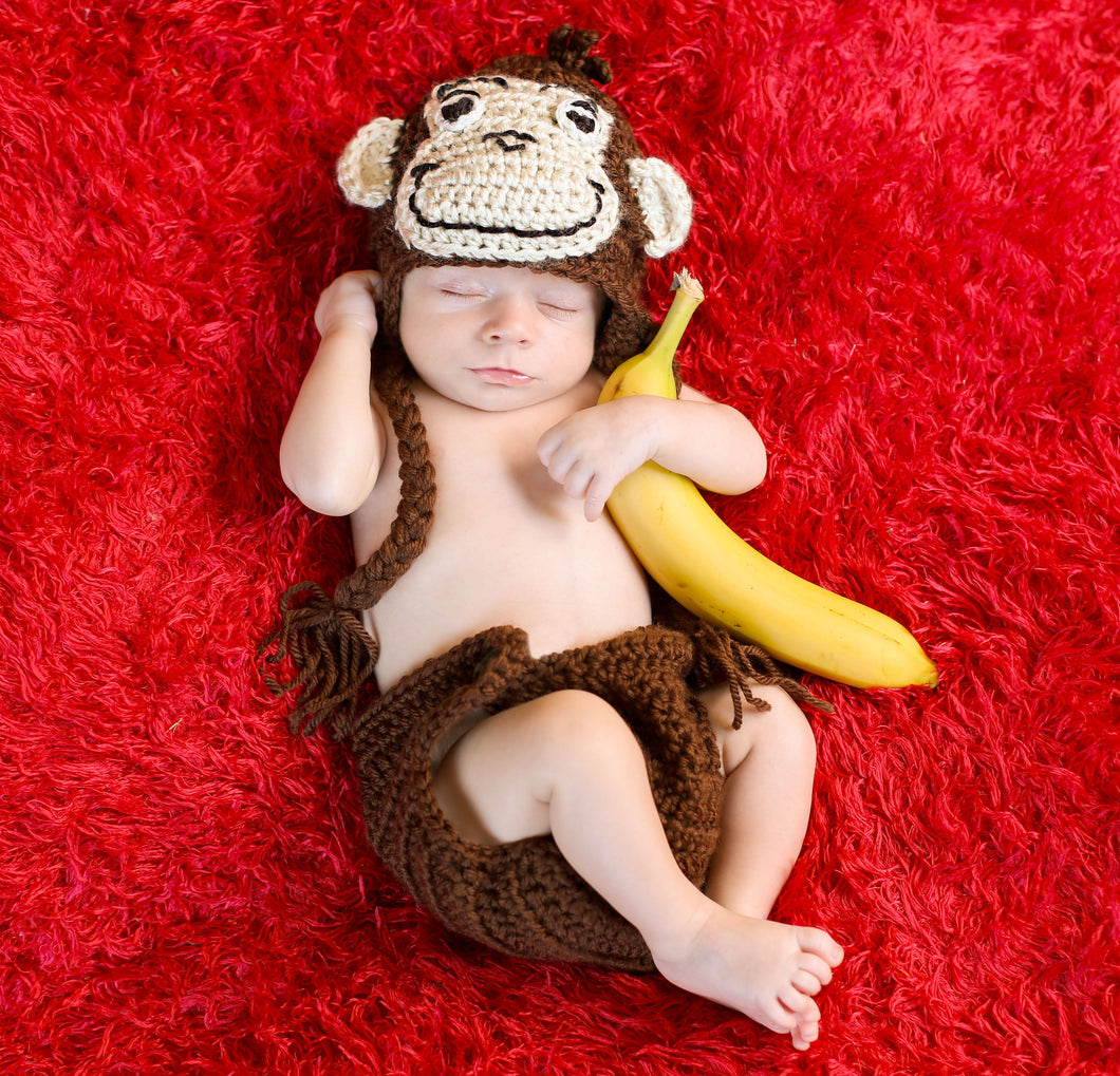 Crochet Curious George - Diaper Cover and Hat - Newborn Photo Prop