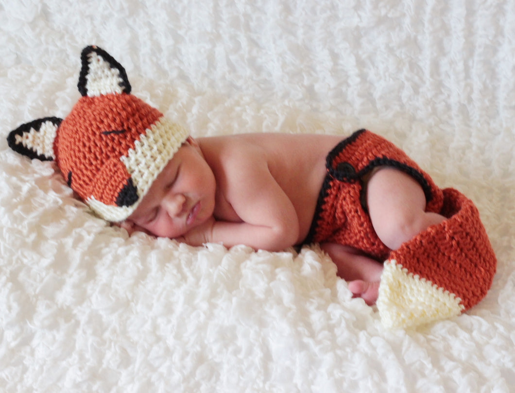 Crochet Fox - Diaper Cover and Hat - Photo prop