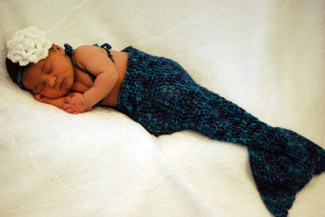 Crochet Mermaid Outfit - Tail, Headband, and Bikini Top - Newborn Baby Photo Prop