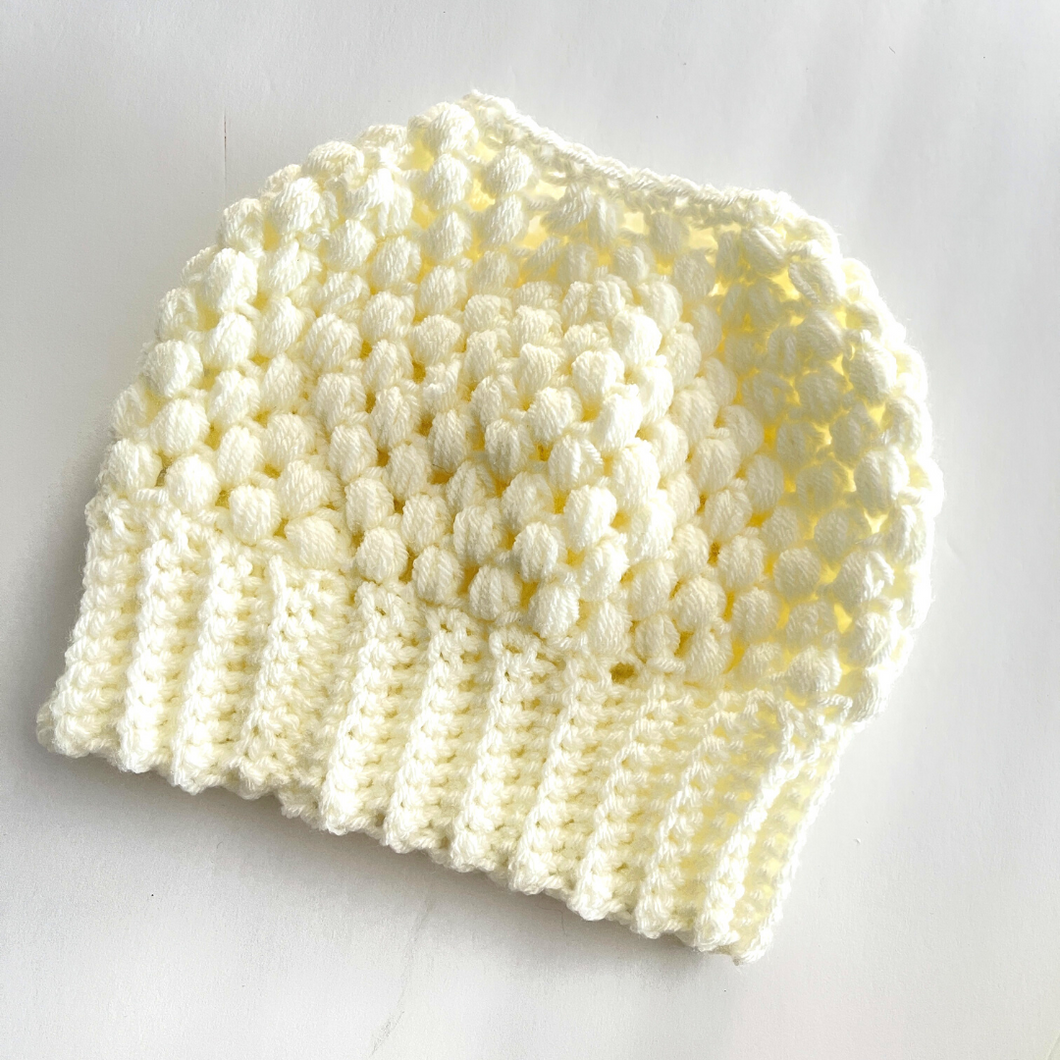 Messy Bun Beanie - Hat - Crocheted