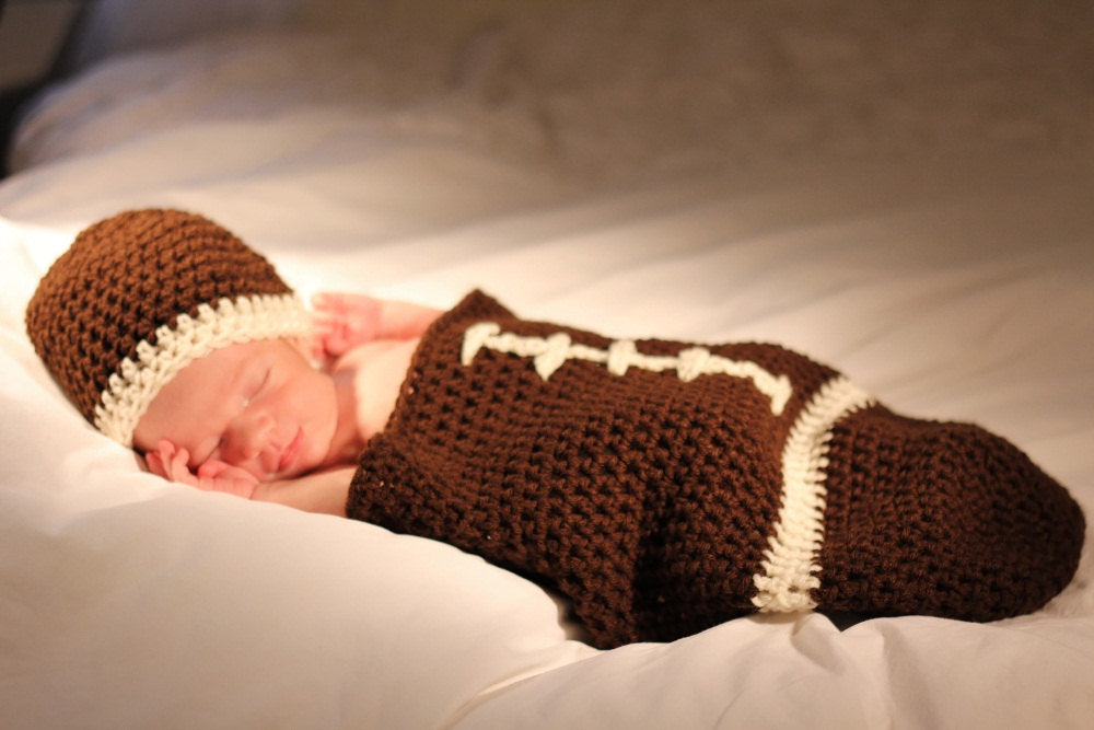 Crochet Football - Cocoon and Hat - Newborn Photo Prop
