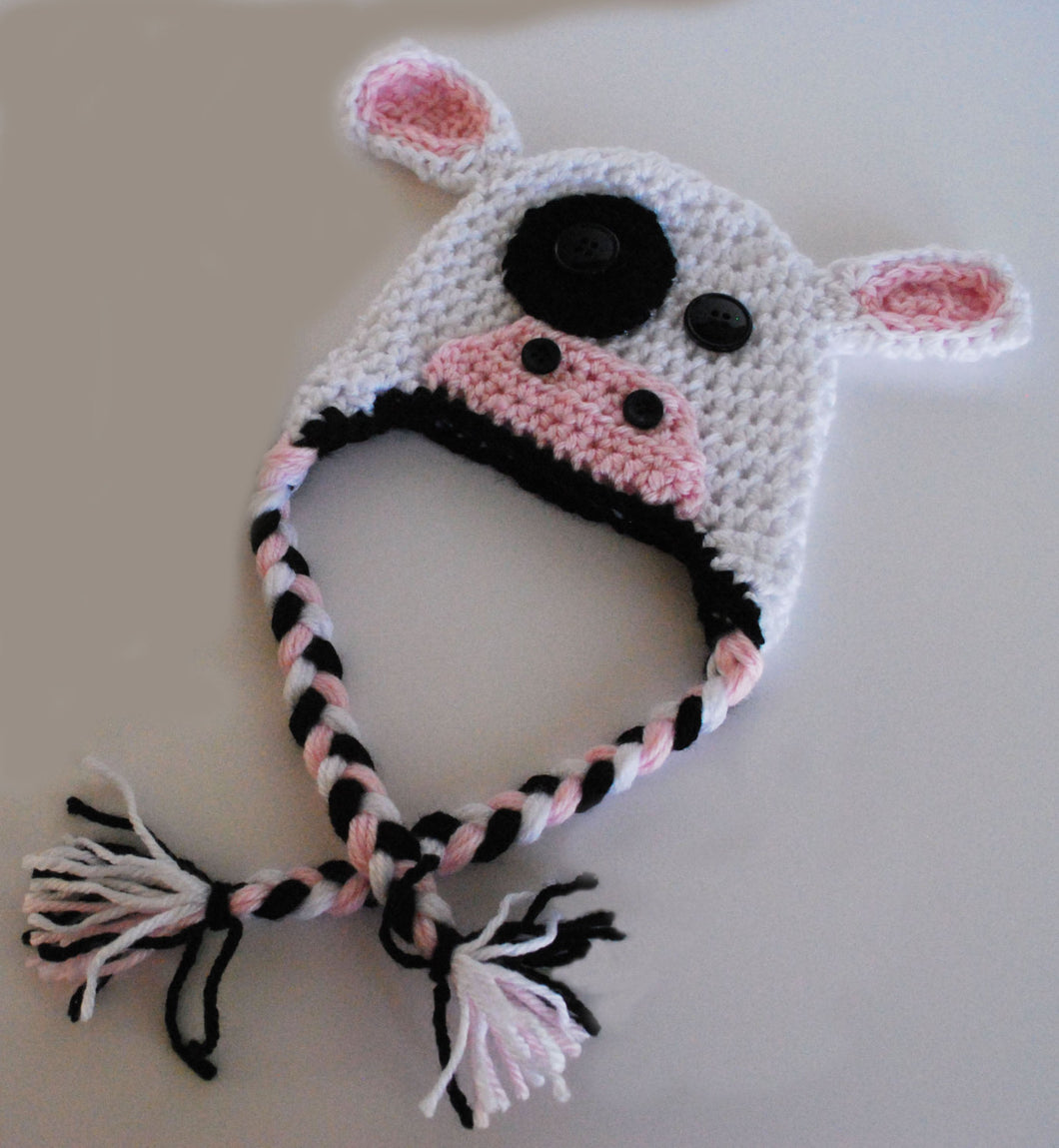Crochet Cow Hat in sizes Newborn to Adult